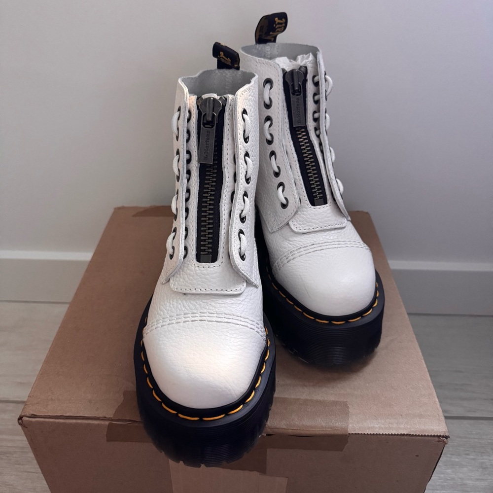 Dr. Martens White Ankle Boots with Black Soles